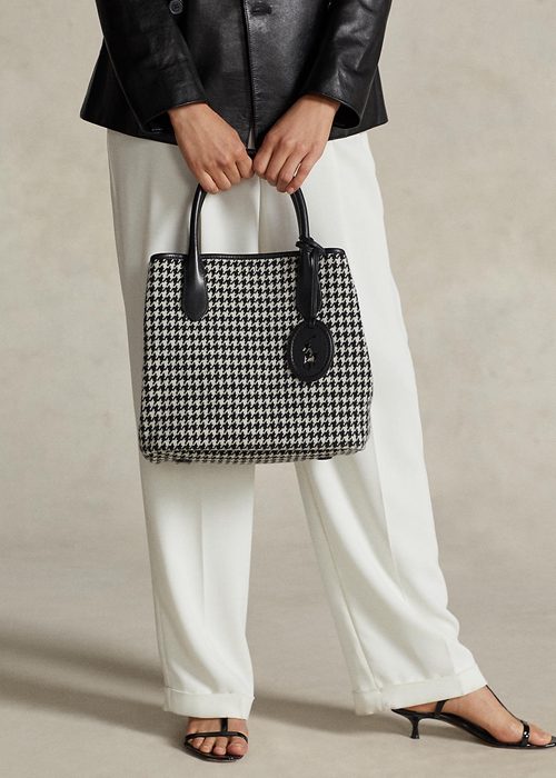 Ralph Lauren Houndstooth Medium Bellport Toteväska Dam Black/White Houndstooth | 031976-QMR