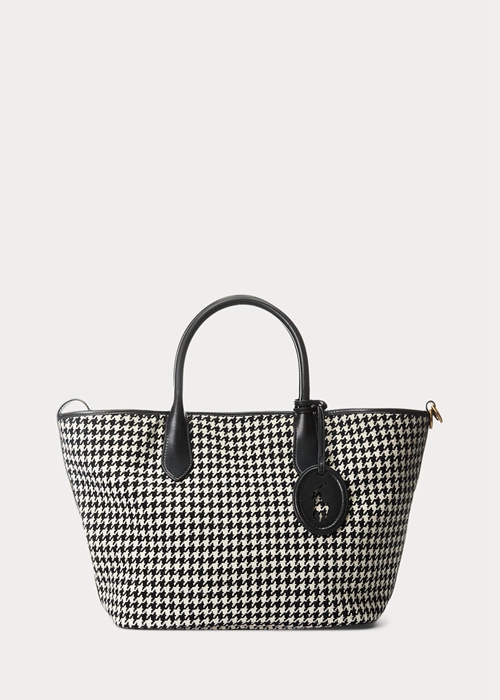 Ralph Lauren Houndstooth Medium Bellport Toteväska Dam Black/White Houndstooth | 031976-QMR