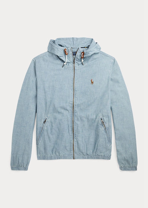 Ralph Lauren Indigo Chambray Hooded Jacka Herr Blå | 102645-QJN