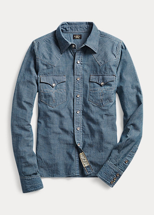 Ralph Lauren Indigo Chambray Western Skjorta Dam Blå | 037694-HTQ