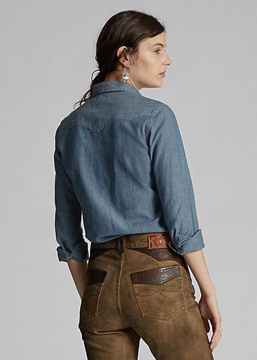 Ralph Lauren Indigo Chambray Western Skjorta Dam Blå | 037694-HTQ