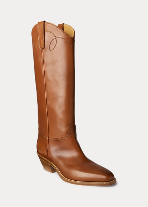 Ralph Lauren Jaelynne Burnished Calfskin Höga Stövlar Dam Bruna | 431026-YWP