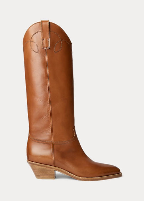 Ralph Lauren Jaelynne Burnished Calfskin Höga Stövlar Dam Bruna | 431026-YWP