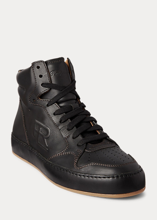 Ralph Lauren Jaemyn Calfskin High-Top Sneakers Dam Svarta | 186954-BDP