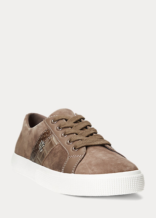 Ralph Lauren Janson II Läder-Trim Mocka Sneakers Dam Mörkgrå | 502961-DUE