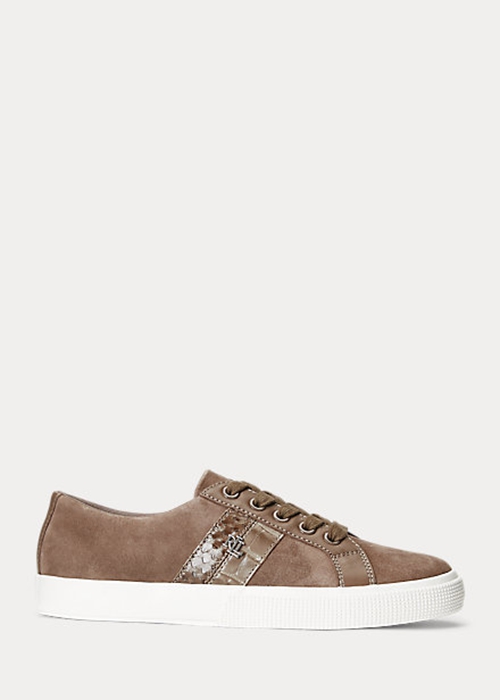 Ralph Lauren Janson II Läder-Trim Mocka Sneakers Dam Mörkgrå | 502961-DUE