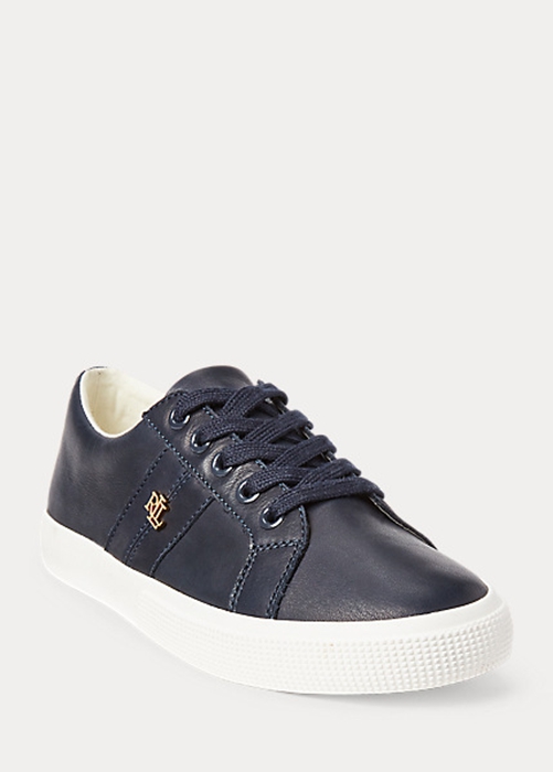 Ralph Lauren Janson II Nappa Läder Sneakers Dam Marinblå | 529316-QEL