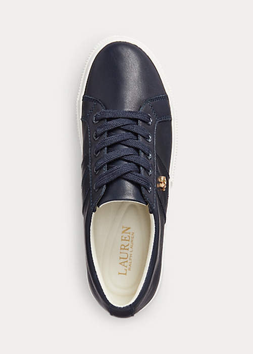 Ralph Lauren Janson II Nappa Läder Sneakers Dam Marinblå | 529316-QEL