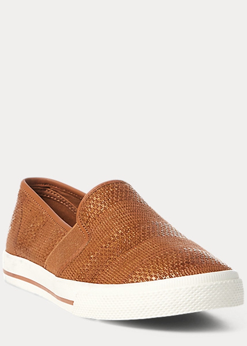 Ralph Lauren Jinny Woven Slip-On Sneakers Dam Bruna | 715689-PYG