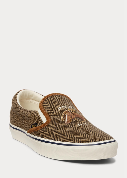 Ralph Lauren Keaton Tweed Slip-On Sneakers Herr Bruna Bruna | 068219-BAV