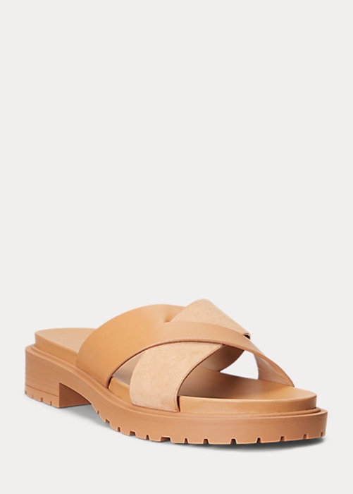 Ralph Lauren Kelsie Nappa Läder & Mocka Sandaler Dam Bruna | 375086-PCL