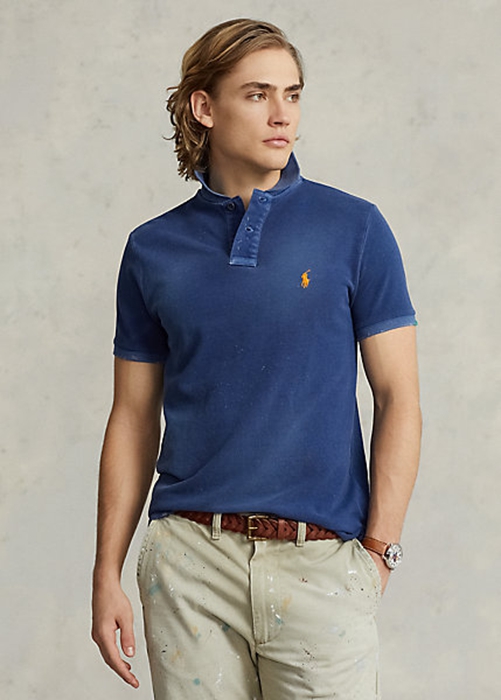 Ralph Lauren Klassiska Fit Mended Mesh Piketröja Herr Marinblå | 203914-WLO