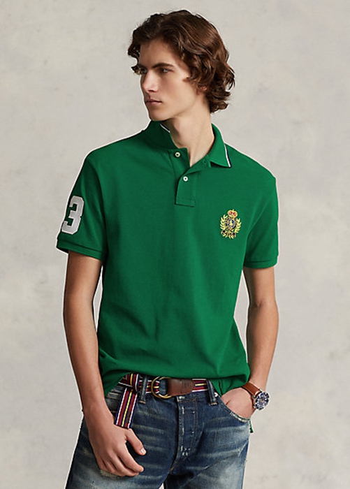 Ralph Lauren Klassiska Fit Polo Crest Mesh Piketröja Herr Gröna | 517623-VLC