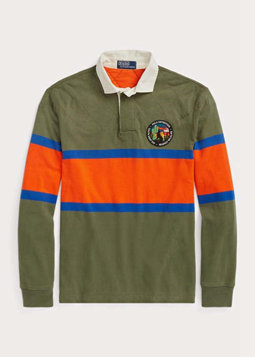 Ralph Lauren Klassiska Fit Randig Rugby Piketröja Herr Olivgröna | 365097-ZJX