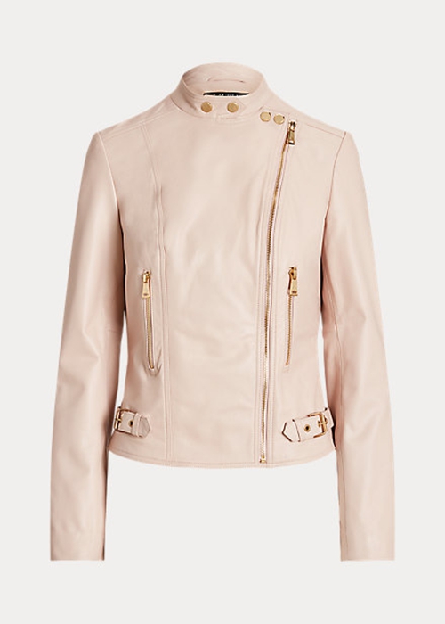 Ralph Lauren Lambskin Moto Jacka Dam Rosa | 069857-POY