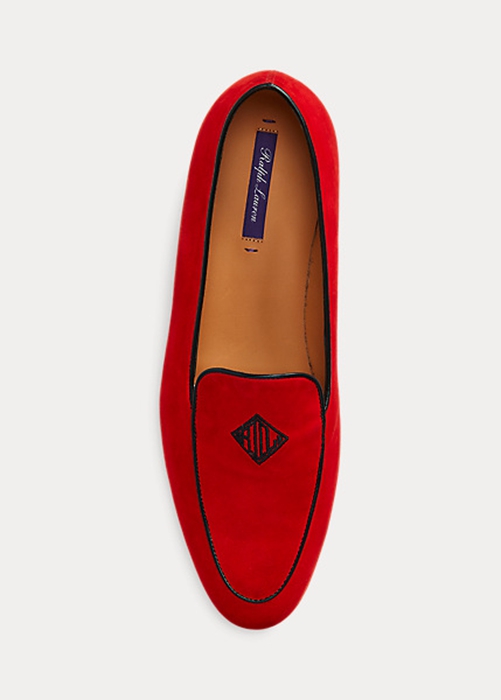 Ralph Lauren Laurel Embroidered Goat-Mocka Loafers Dam Röda | 456137-WXH