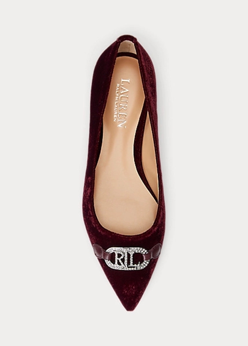 Ralph Lauren Lilah Velvet Ballet Platta Skor Dam Vinröda | 861207-GCB