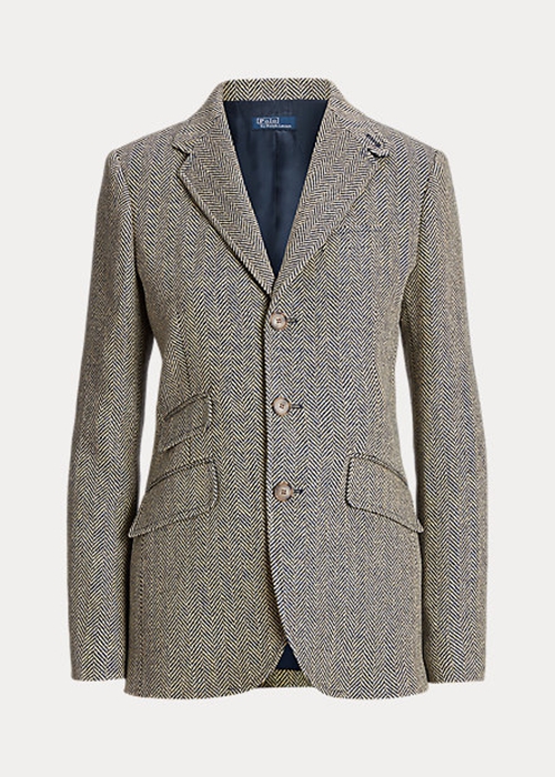 Ralph Lauren Linen-Blend Herringbone Hacking Blazers Dam Marinblå Grädde | 512943-FUR