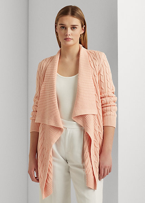 Ralph Lauren Linen-Bomull Cable-Knit Cardigan Tröjor Dam Rosa | 058246-XHQ