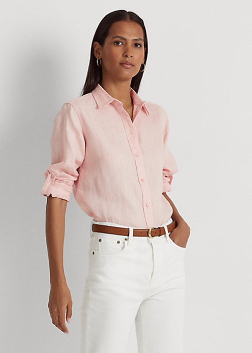 Ralph Lauren Linen Skjorta Dam Rosa | 120536-XZG