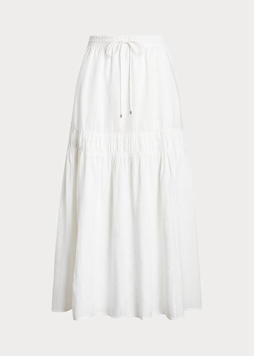 Ralph Lauren Linen Tiered Maxiskirt Kjolar Dam Vita | 423850-DAZ