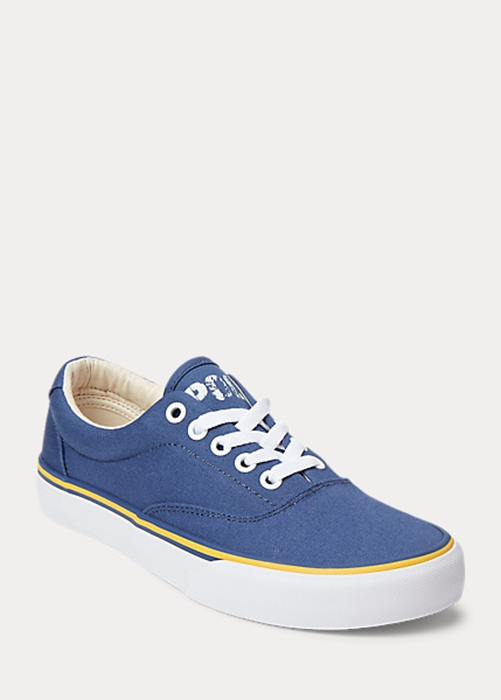 Ralph Lauren Logo Bomull Canvas Sneakers Dam Marinblå | 320468-PAG