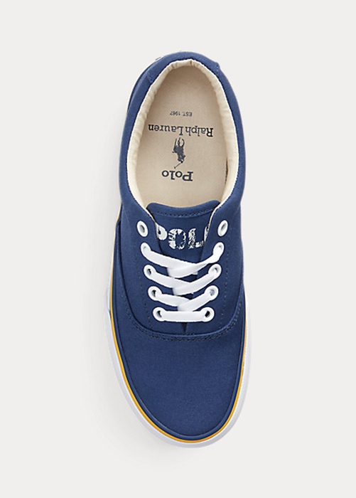 Ralph Lauren Logo Bomull Canvas Sneakers Dam Marinblå | 320468-PAG