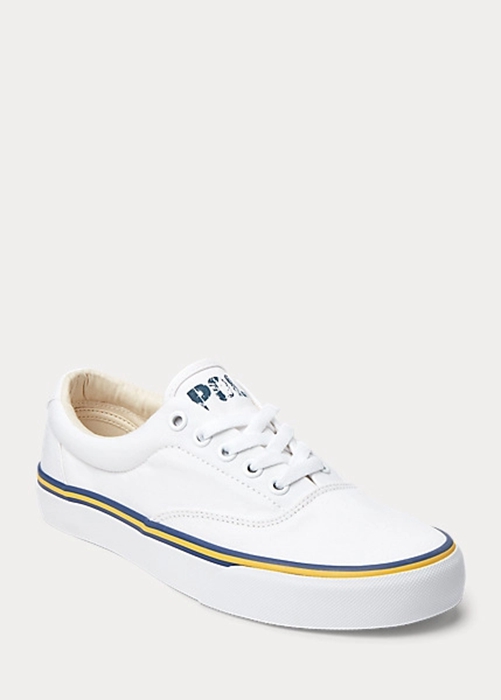 Ralph Lauren Logo Bomull Canvas Sneakers Dam Vita | 560938-KMS