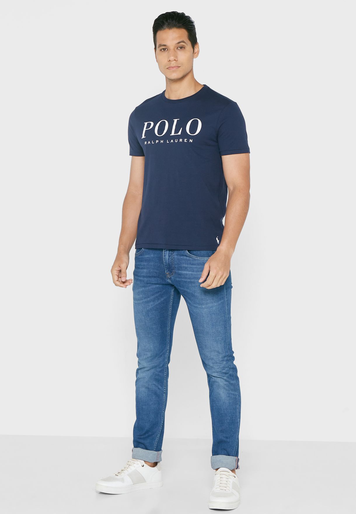 Ralph Lauren Logo Crew Neck T-shirt Herr Marinblå | 021756-YOL