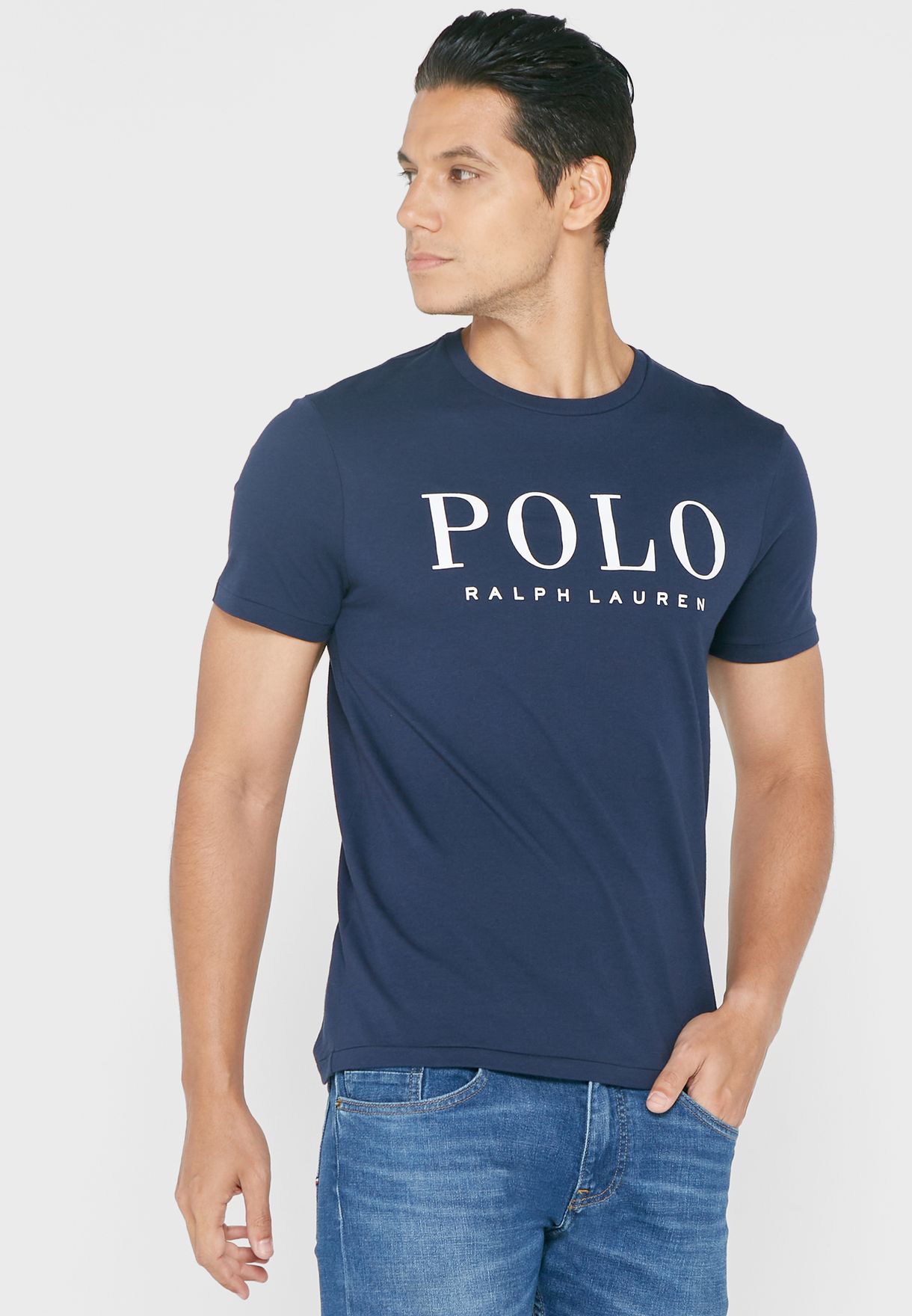 Ralph Lauren Logo Crew Neck T-shirt Herr Marinblå | 021756-YOL