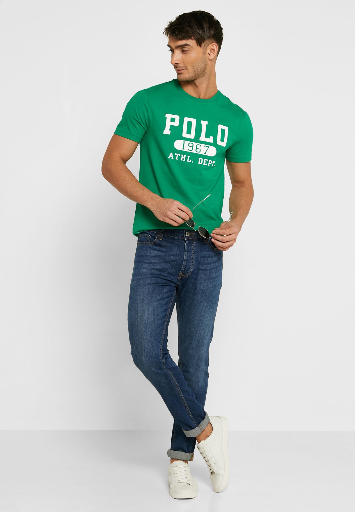 Ralph Lauren Logo Crew Neck T-shirt Herr Gröna | 294837-YVQ