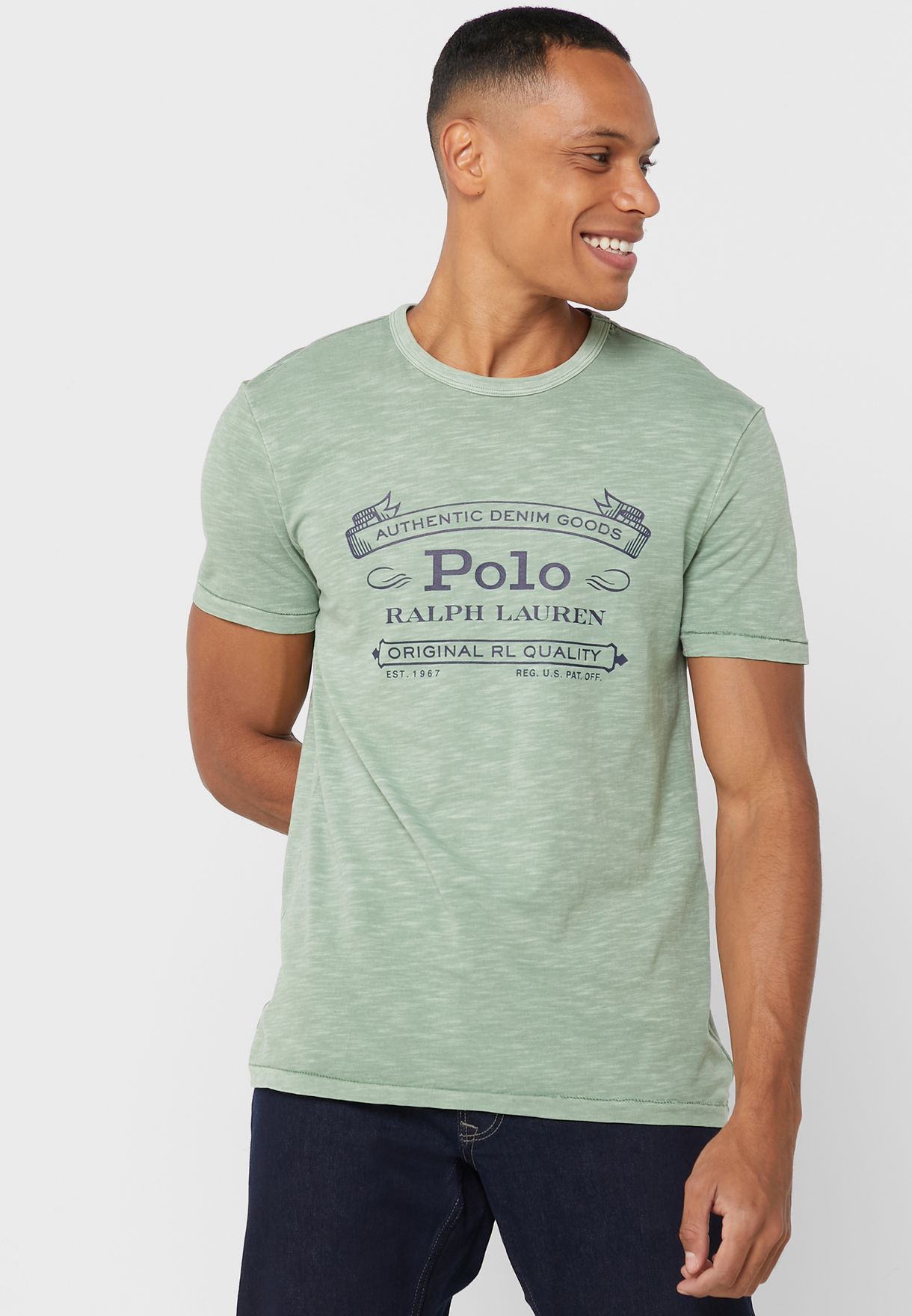 Ralph Lauren Logo Crew Neck T-shirt Herr Gröna | 406712-GXD