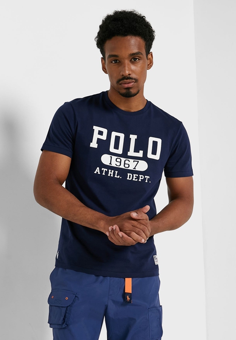 Ralph Lauren Logo Crew Neck T-shirt Herr Marinblå | 731056-NGK