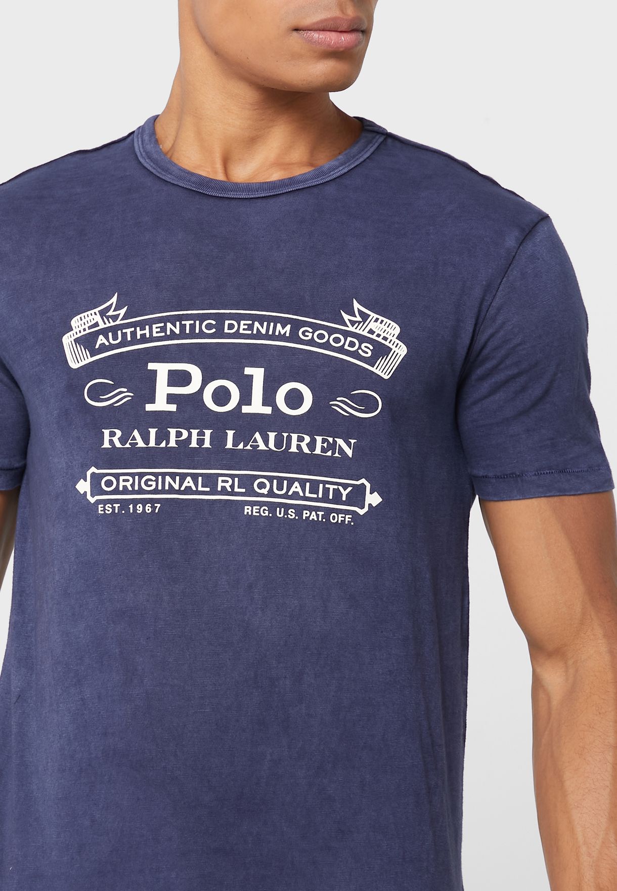 Ralph Lauren Logo Crew Neck T-shirt Herr Marinblå | 908126-ZIA