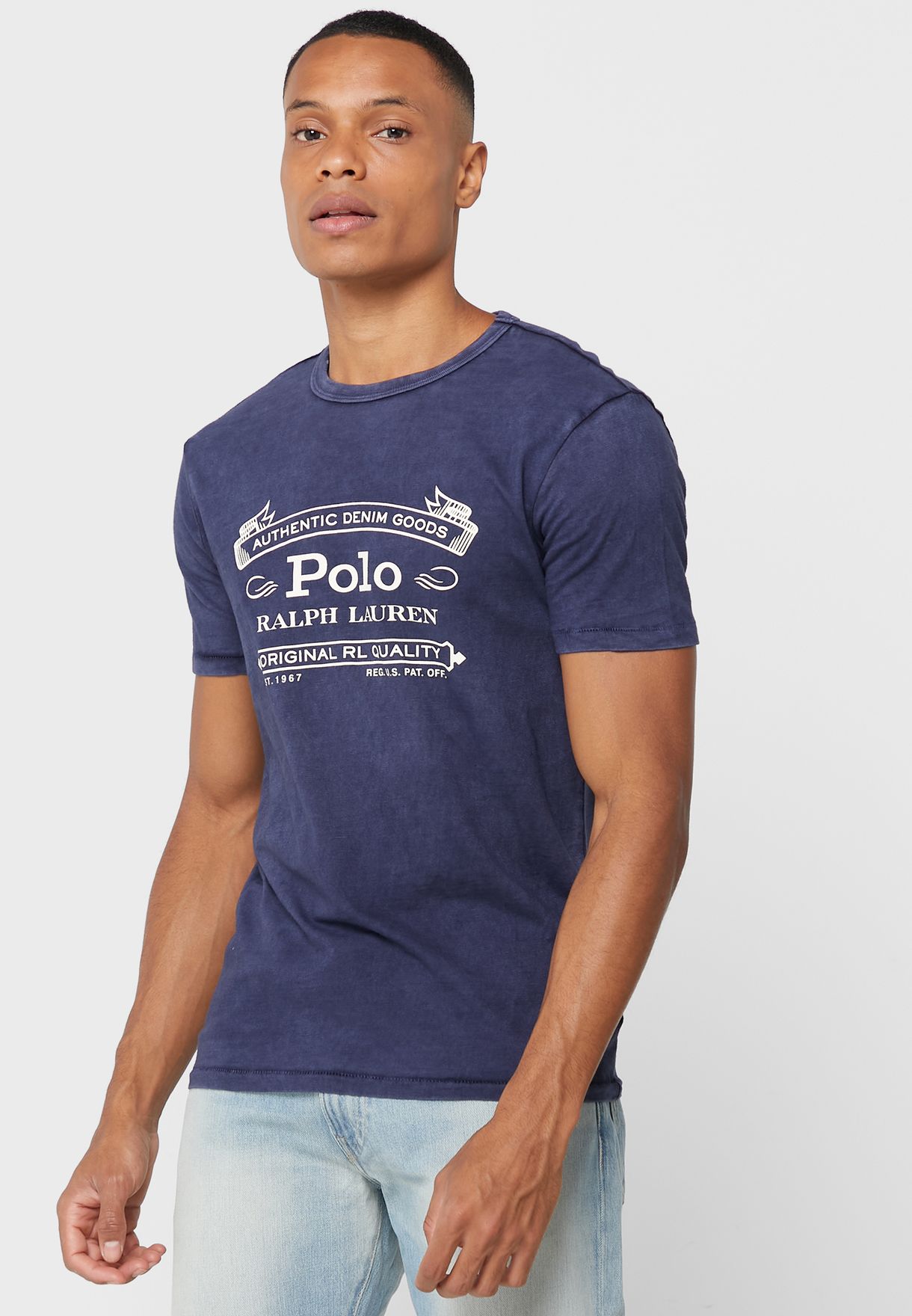 Ralph Lauren Logo Crew Neck T-shirt Herr Marinblå | 908126-ZIA