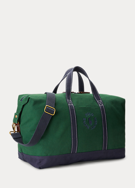 Ralph Lauren Logo-Embroidered Canvas Duffelväska Herr Gröna | 603421-RYS