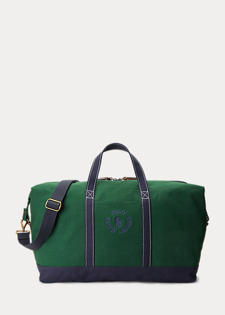 Ralph Lauren Logo-Embroidered Canvas Duffelväska Herr Gröna | 603421-RYS