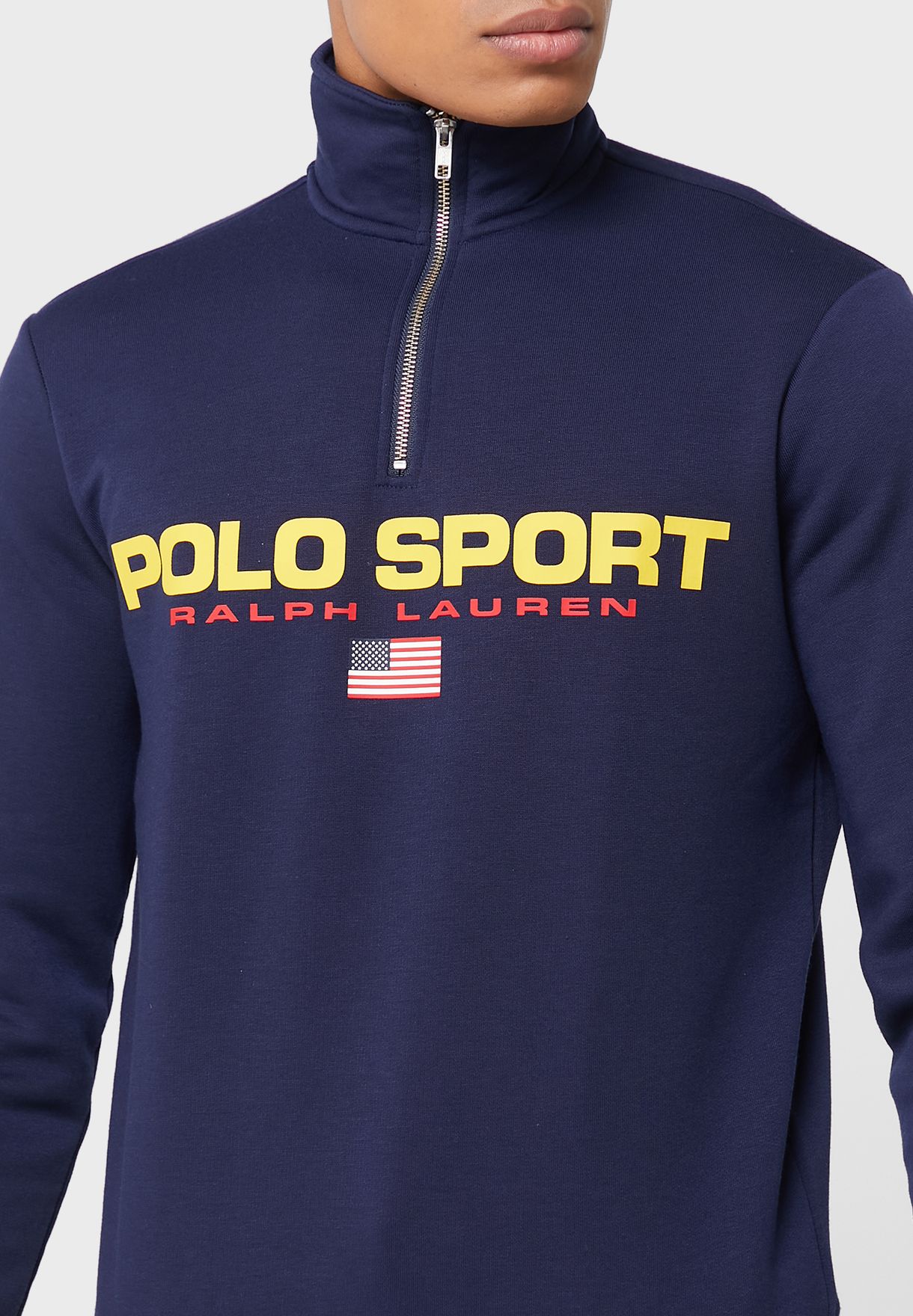 Ralph Lauren Logo Half Zip Sweatshirt Herr Marinblå | 649231-ZKL