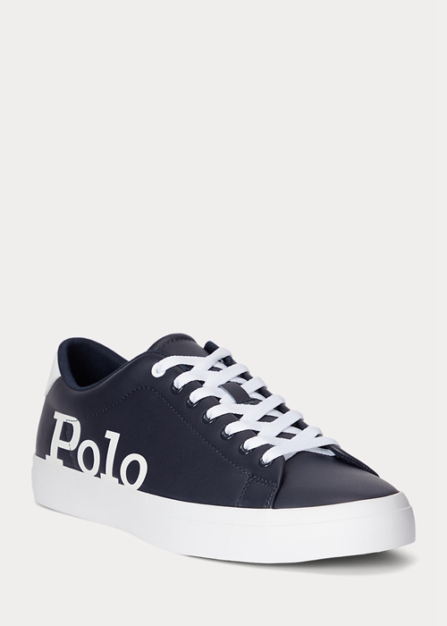 Ralph Lauren Longwood Logo Läder Sneakers Herr Marinblå Vita | 897430-MXU