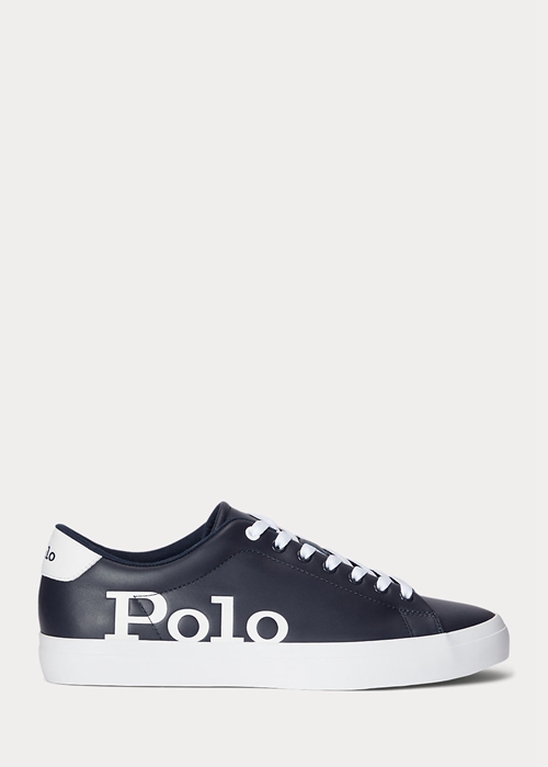 Ralph Lauren Longwood Logo Läder Sneakers Herr Marinblå Vita | 897430-MXU