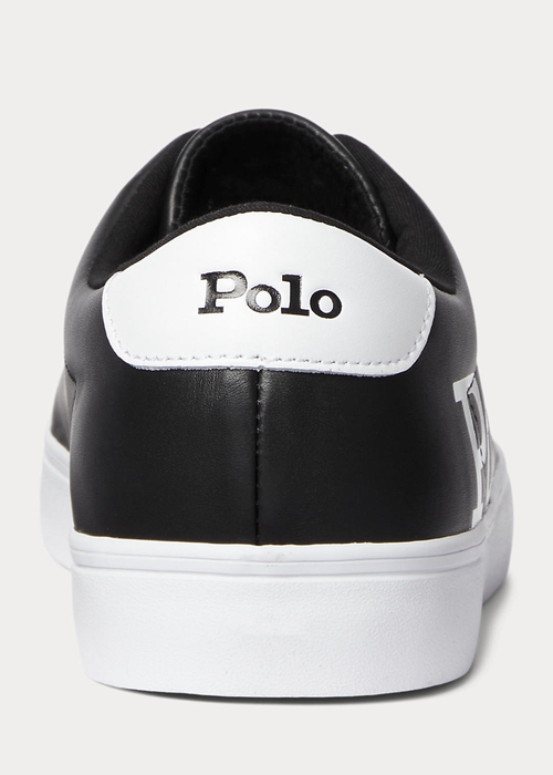 Ralph Lauren Longwood Logo Läder Sneakers Herr Svarta Vita | 907461-RMY