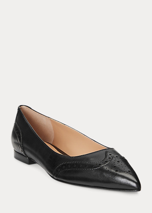 Ralph Lauren Loraine Burnished Läder Ballet Platta Skor Dam Svarta | 047812-XAL