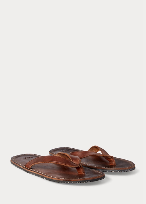 Ralph Lauren Läder Flip Flop Herr Mörkbruna | 910257-ECM