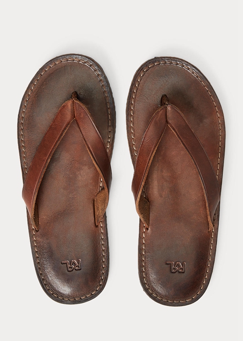 Ralph Lauren Läder Flip Flop Herr Mörkbruna | 910257-ECM