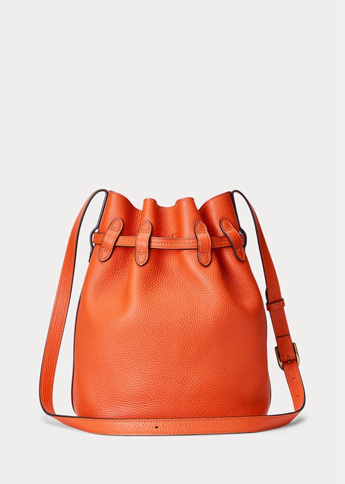 Ralph Lauren Läder Medium Bellport Bucket Bag Dam Orange | 734896-HCO