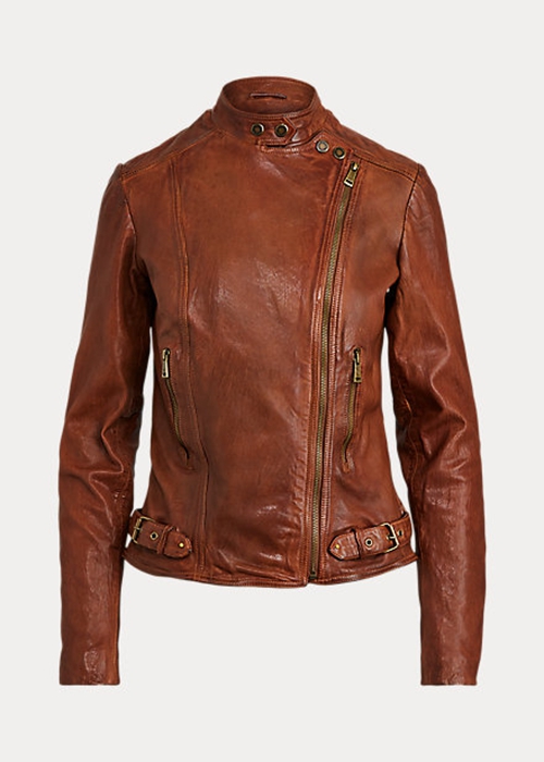 Ralph Lauren Läder Moto Jacka Dam Mörkbruna | 534981-CTY