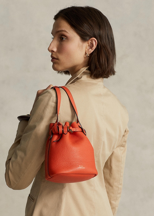 Ralph Lauren Läder Small Bellport Bucket Bag Dam Orange | 263475-EDM