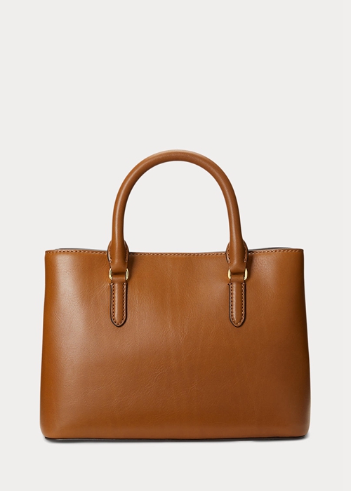 Ralph Lauren Läder Small Marcy Satchel Väska Dam Lauren Tan | 012875-MXY