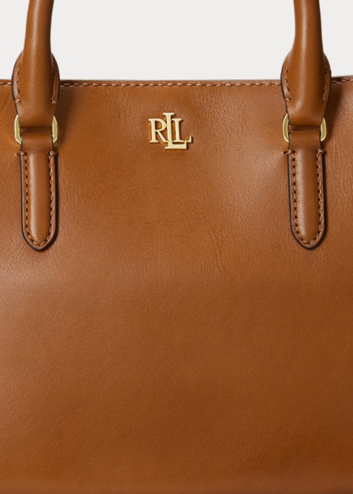 Ralph Lauren Läder Small Marcy Satchel Väska Dam Lauren Tan | 012875-MXY