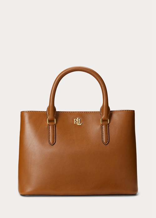 Ralph Lauren Läder Small Marcy Satchel Väska Dam Lauren Tan | 012875-MXY